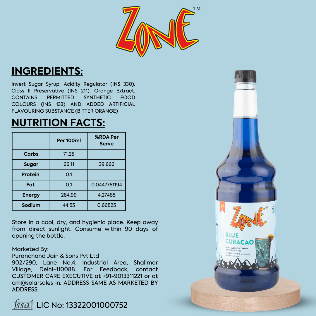 Zone Blue Curacao Flavoured Syrup 1050ml