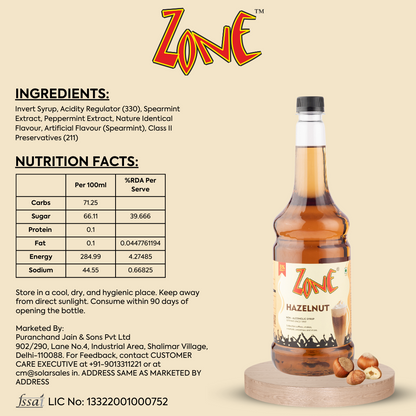 Zone Hazelnut Flavoured Syrup