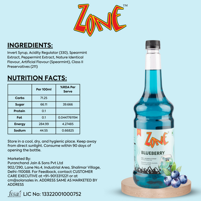 Zone Blueberry Flavoured Syrup 1050ml