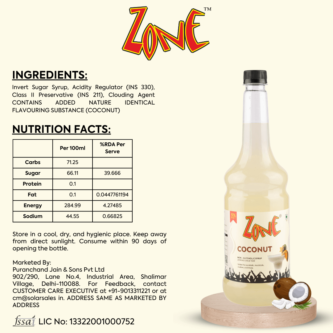 Zone Coconut Flavoured Syrup 1050ml