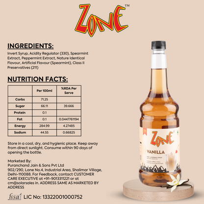 Zone Vanilla Flavoured Syrup