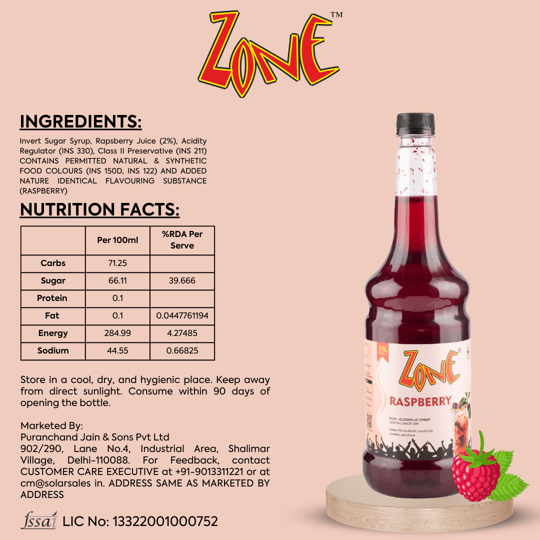 Zone Raspberry Flavoured Syrup 1050ml