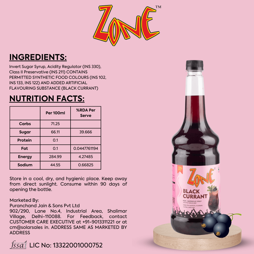 Zone Black Currant Flavoured Syrup 1050ml