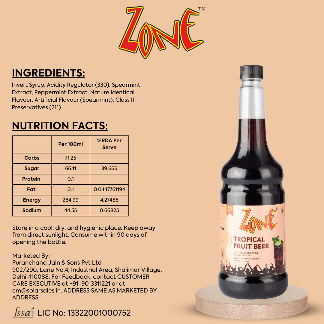 Zone Tropical Fruit Beer Flavoured Syrup
