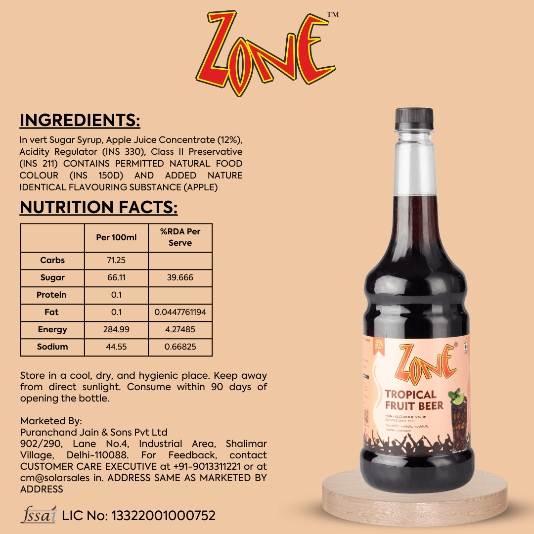 Zone Tropical Fruit Beer Flavoured Syrup 1050ml