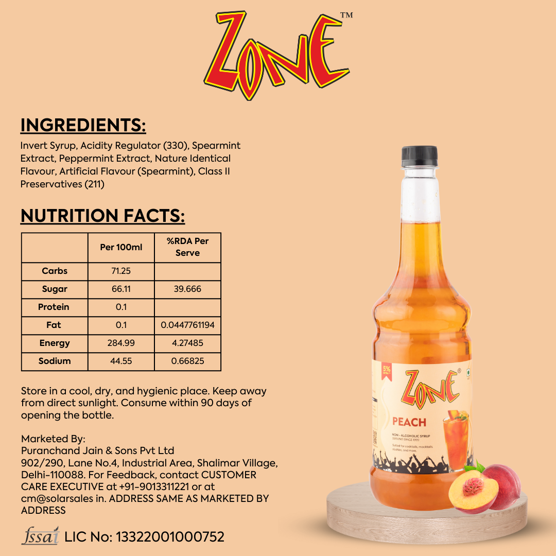 Zone Peach Flavoured Syrup