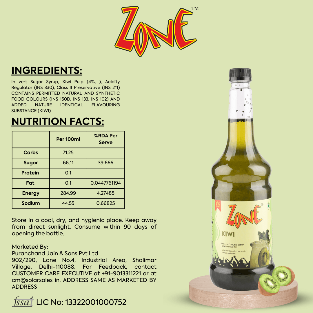 Zone Kiwi Flavoured Syrup 1050ml