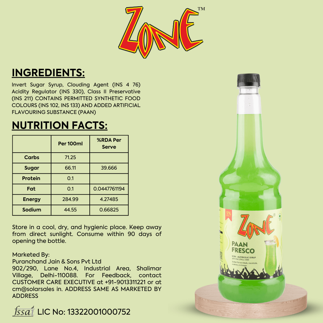 Zone Paan Fresco Flavoured Syrup 1050ml