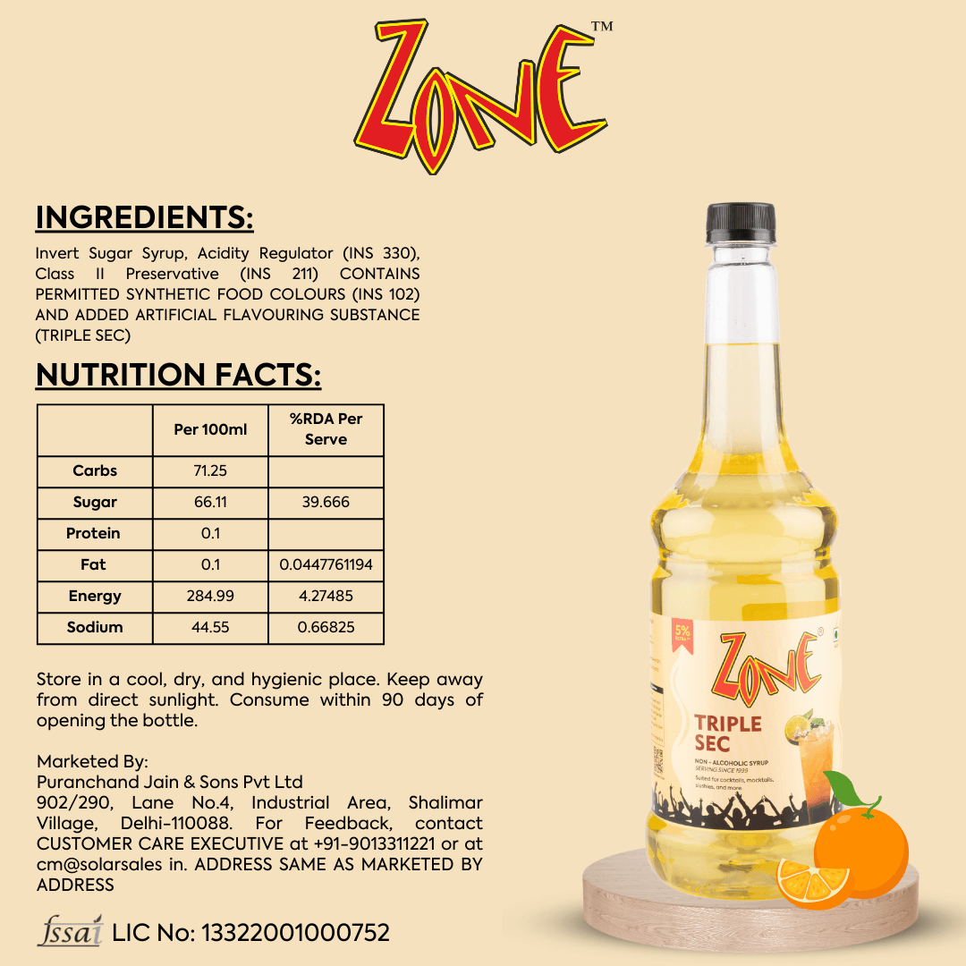 Zone Triple Sec Flavoured Syrup 1050ml