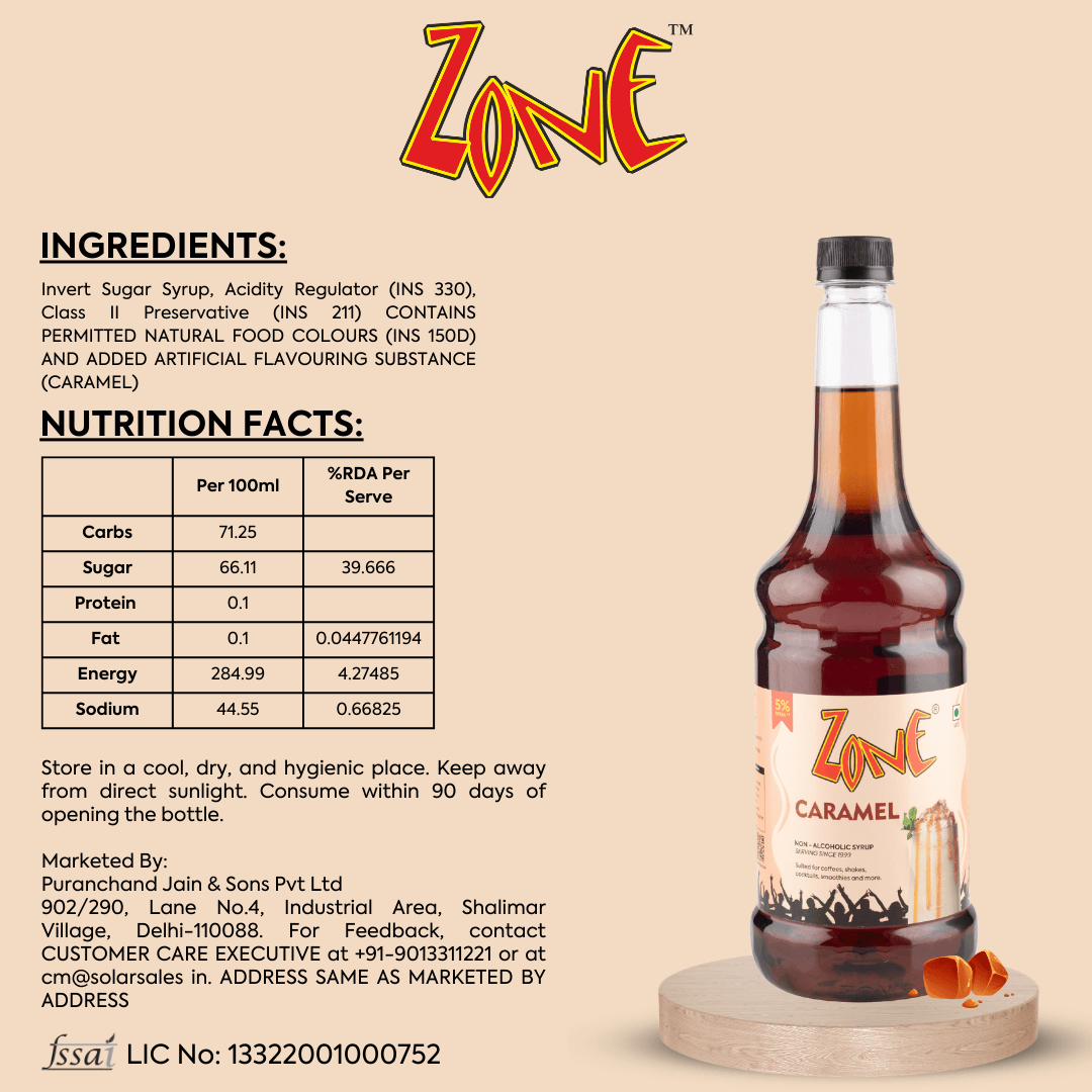 Zone Caramel Flavoured Syrup 1050ml