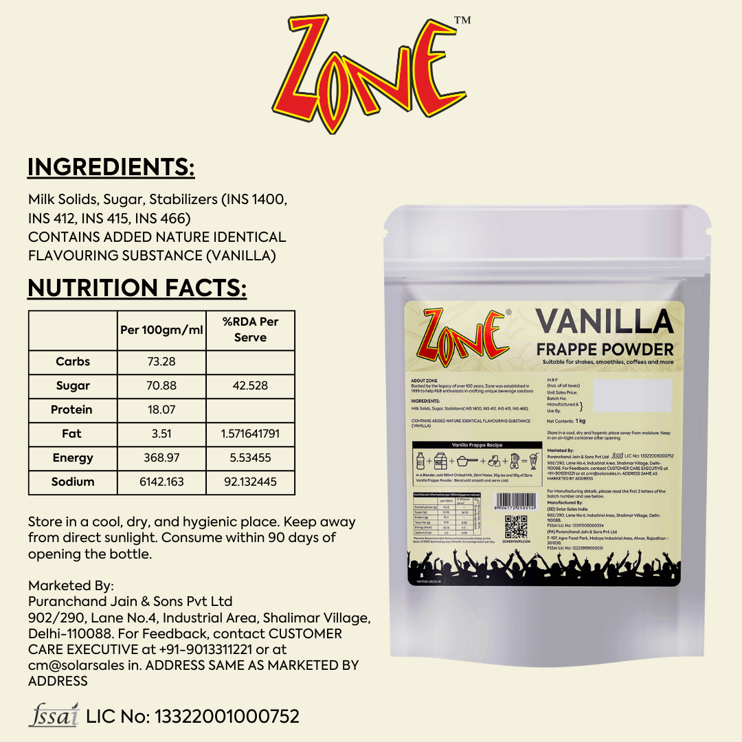 Zone Vanilla Frappe Powder 1kg