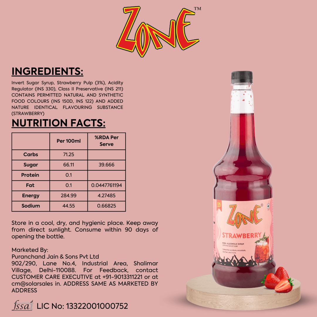 Zone Strawberry Flavoured Syrup 1050ml