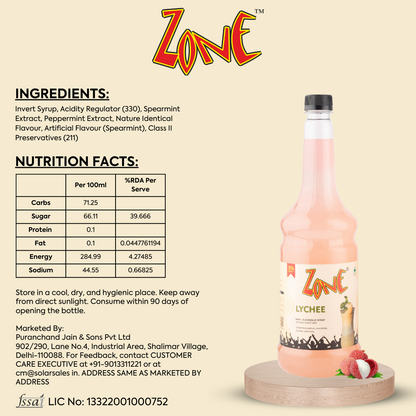 Zone Lychee Flavoured Syrup 1050ml