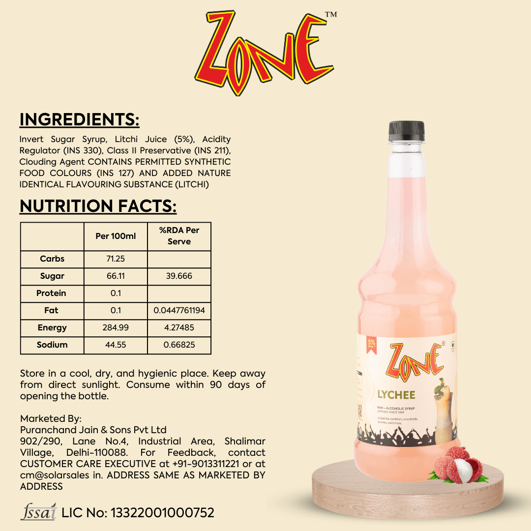 Zone Lychee Flavoured Syrup 1050ml