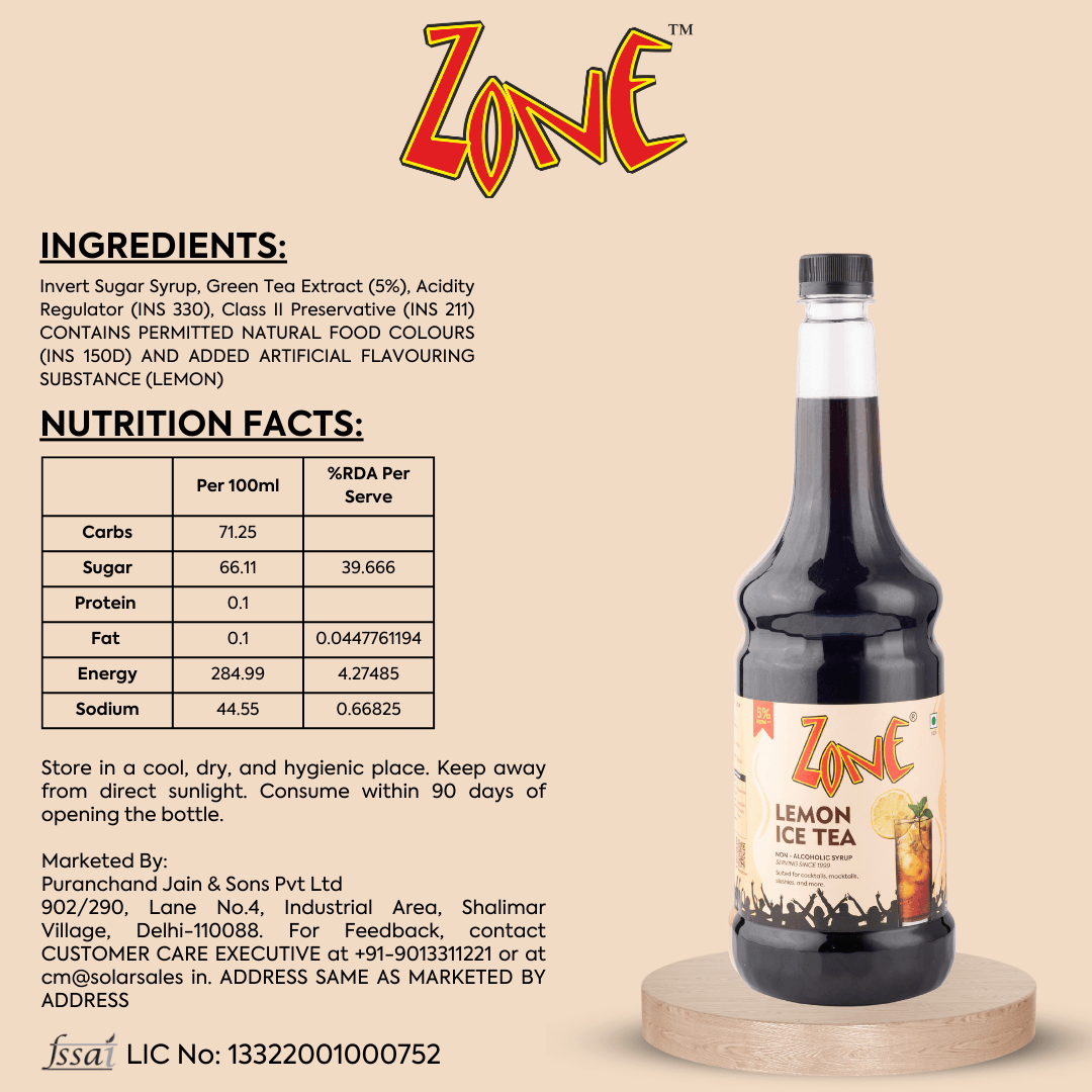 Zone Lemon Ice Tea Flavoured Syrup 1050ml