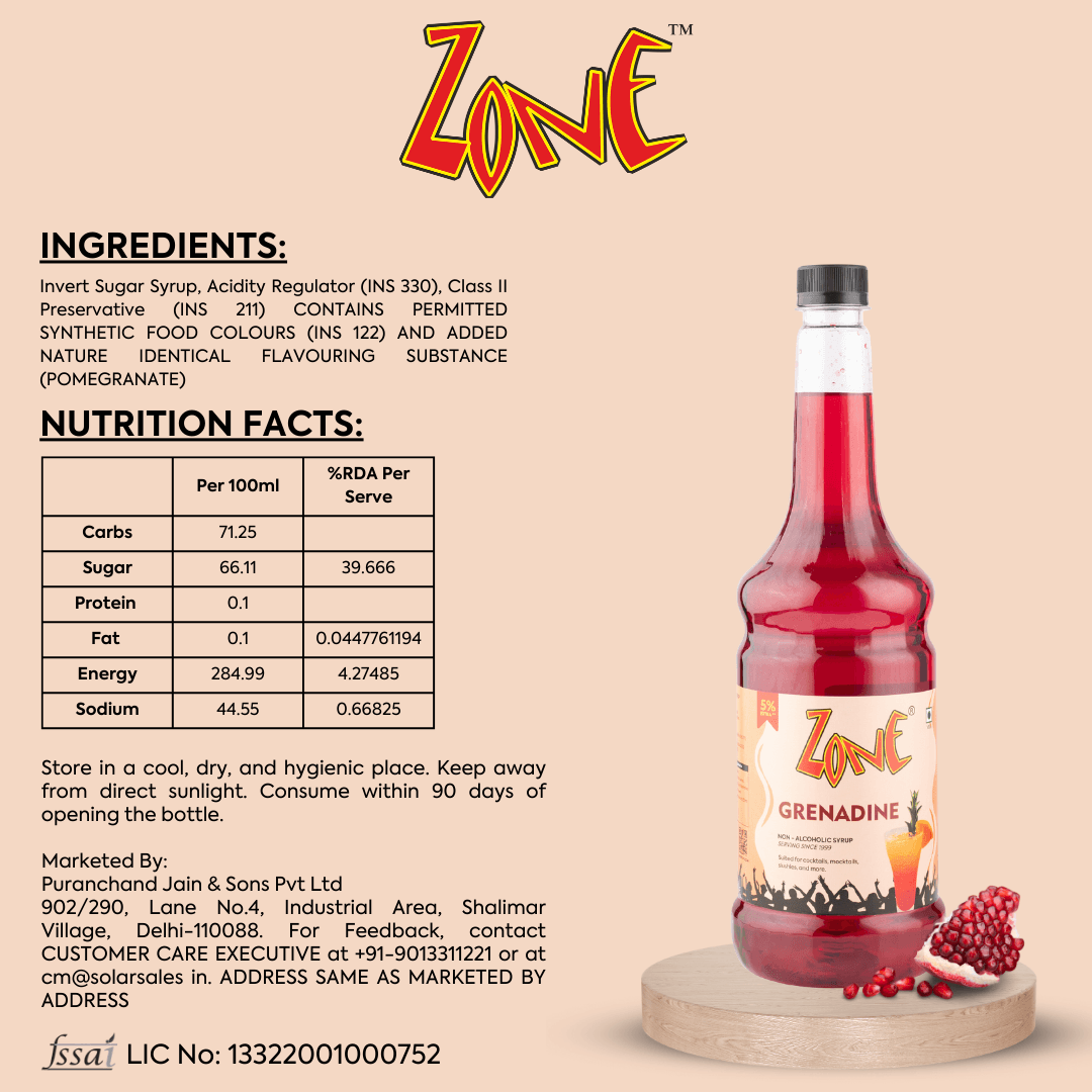 Zone Grenadine Flavoured Syrup 1050ml