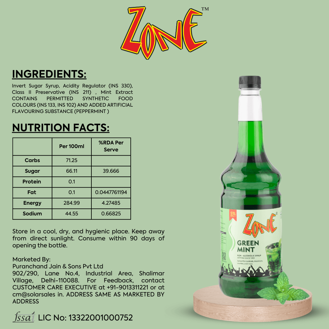 Zone Green Mint Flavoured Syrup 1050ml