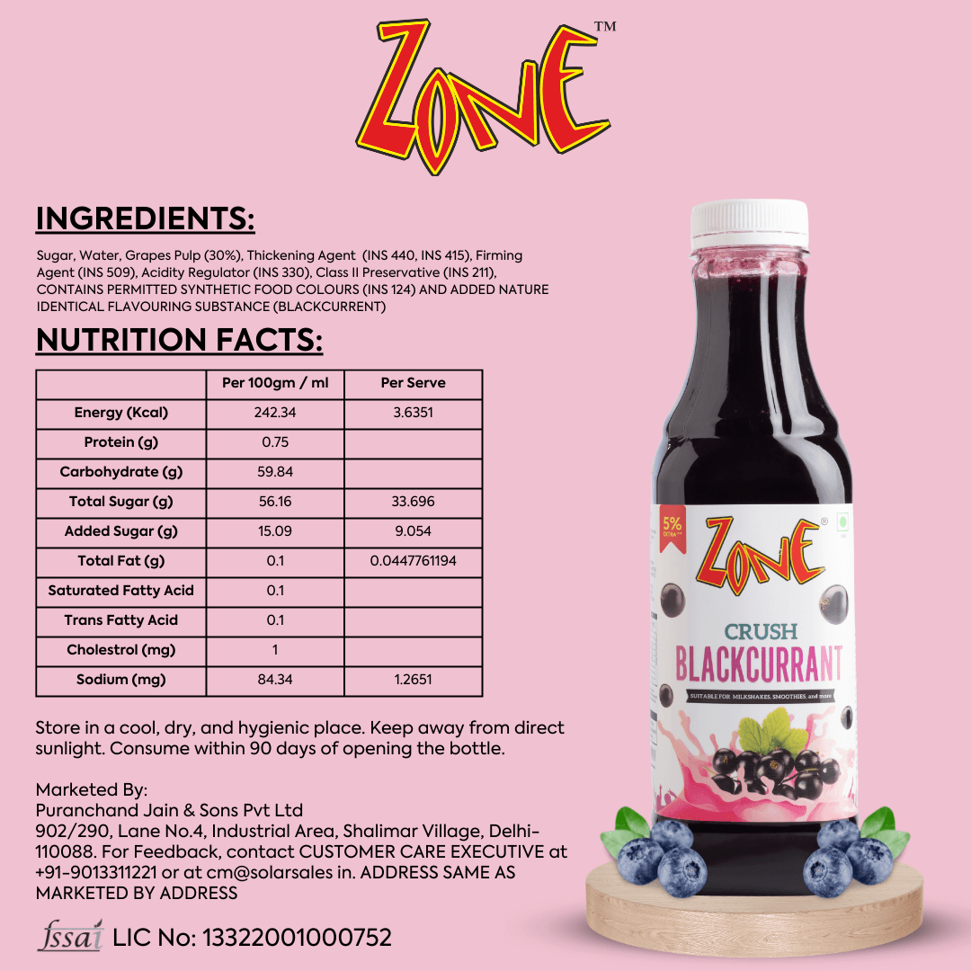 Zone BlackCurrant Flavoured Crush 750ml