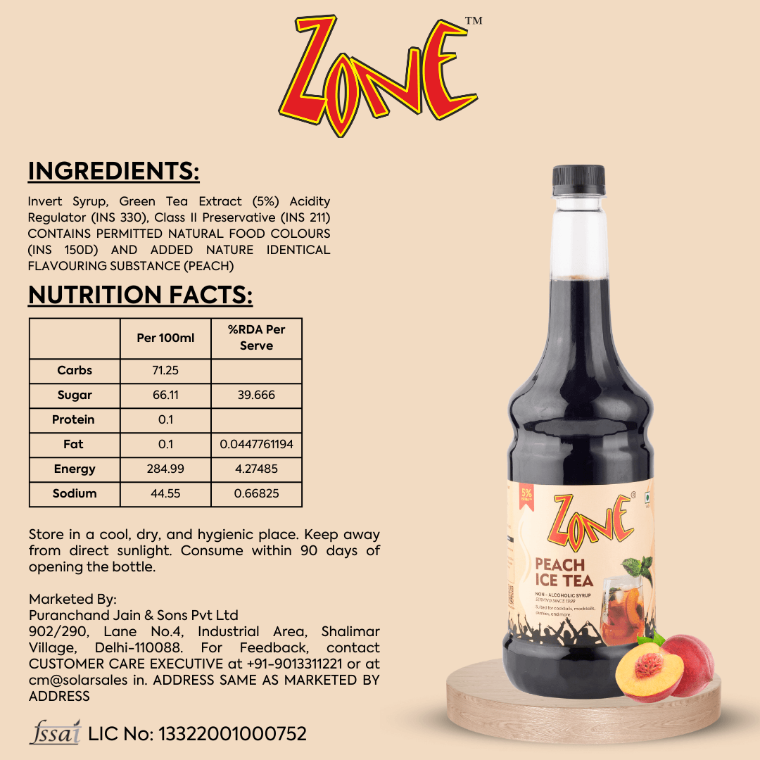 Zone Peach Ice Tea Flavoured Syrup 1050ml