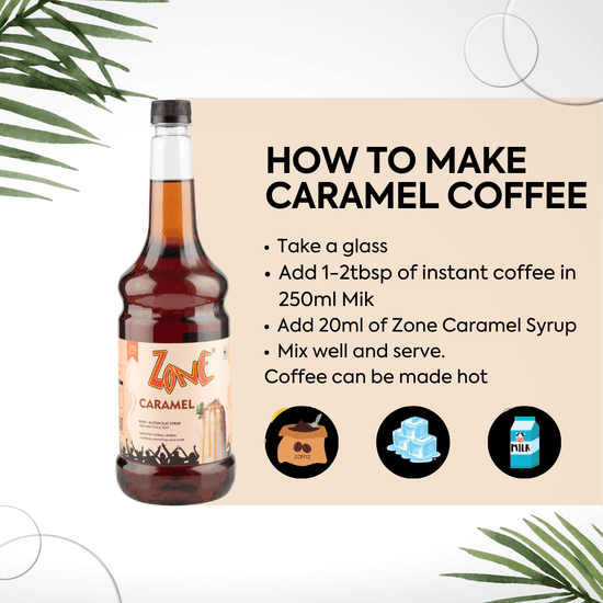 Zone Caramel Flavoured Syrup 1L Coffees, Shakes & More ZONE