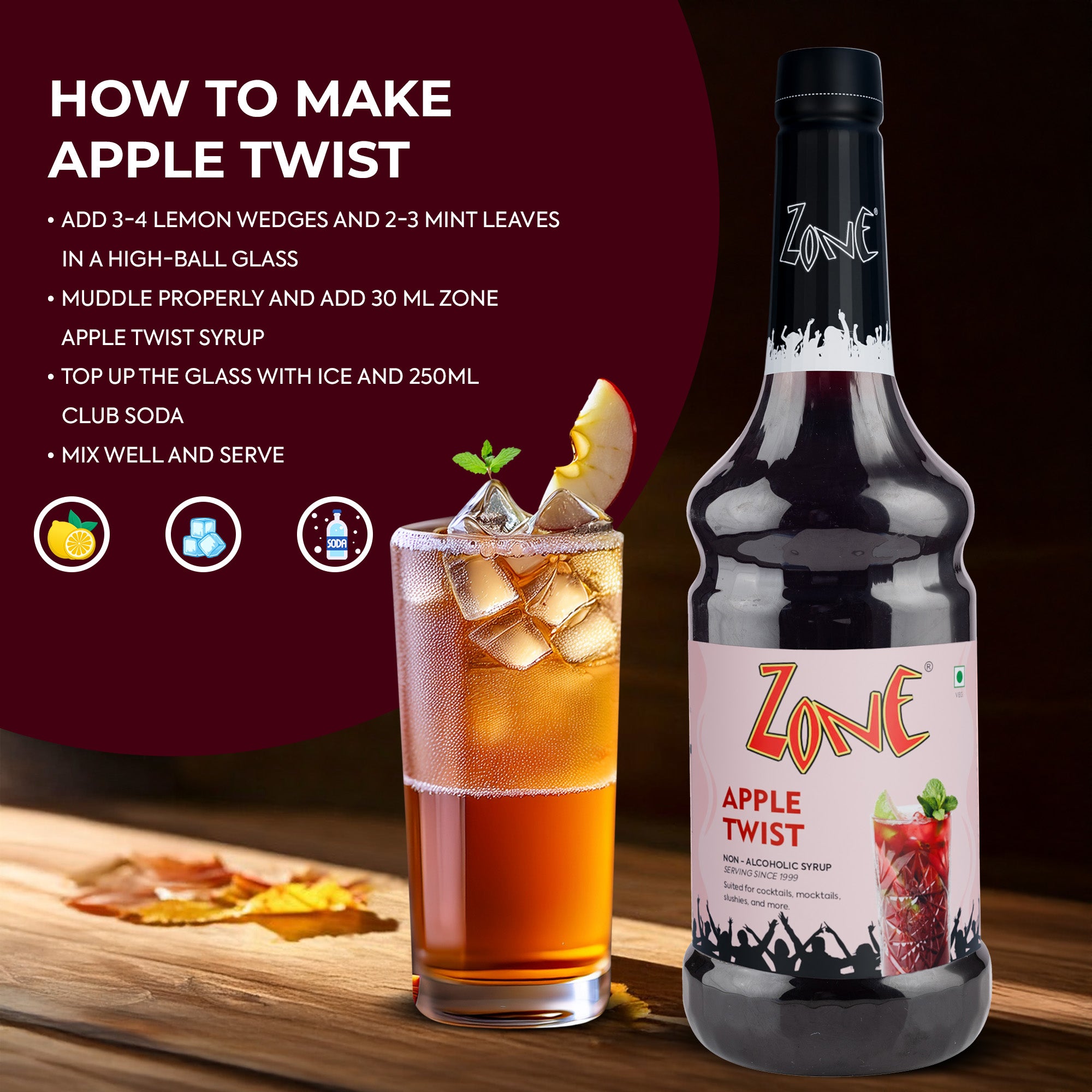 Zone Apple Twist Flavoured Syrup 1000ml