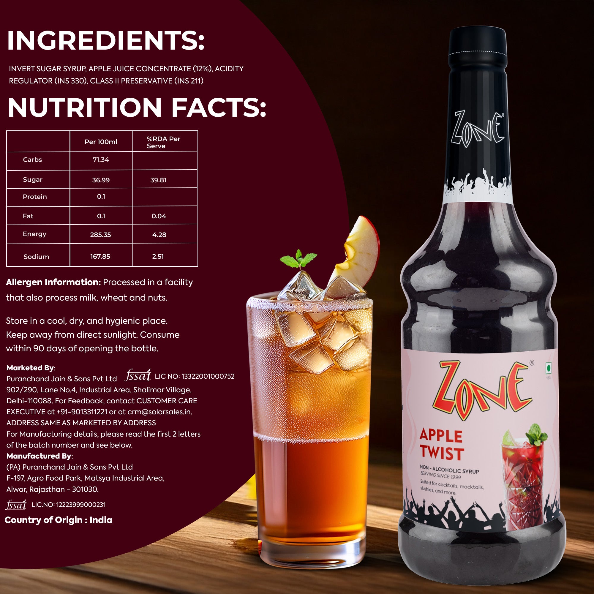 Zone Apple Twist Flavoured Syrup 1000ml