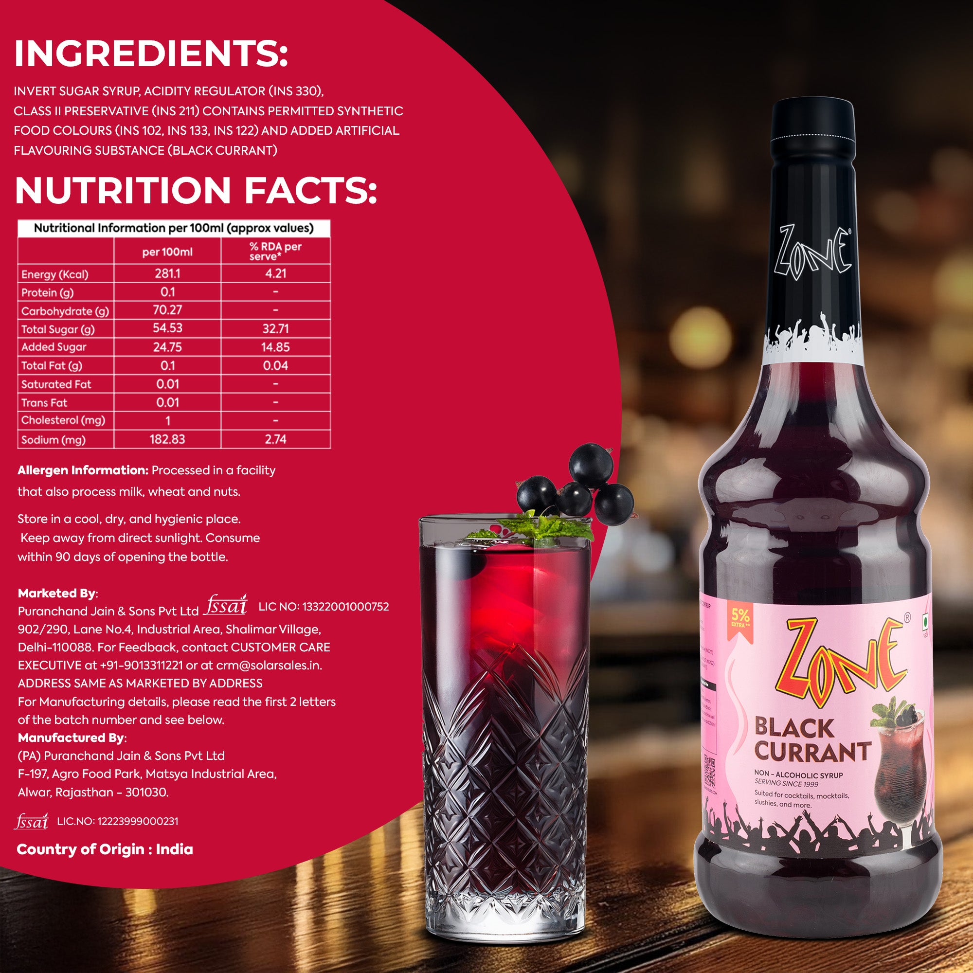 Zone Black Currant Flavoured Syrup 1000ml