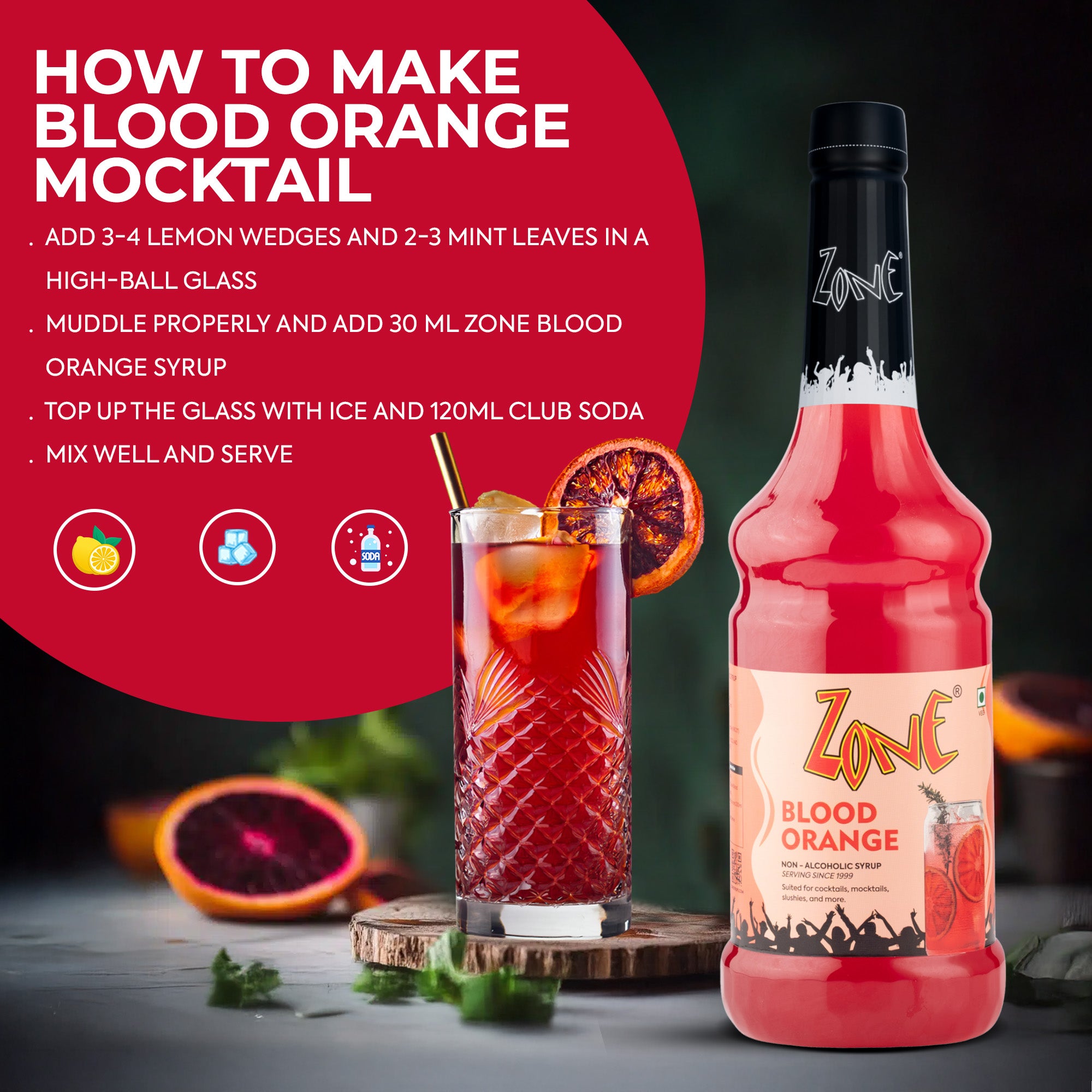 Zone Blood Orange Flavoured Syrup 1000ml