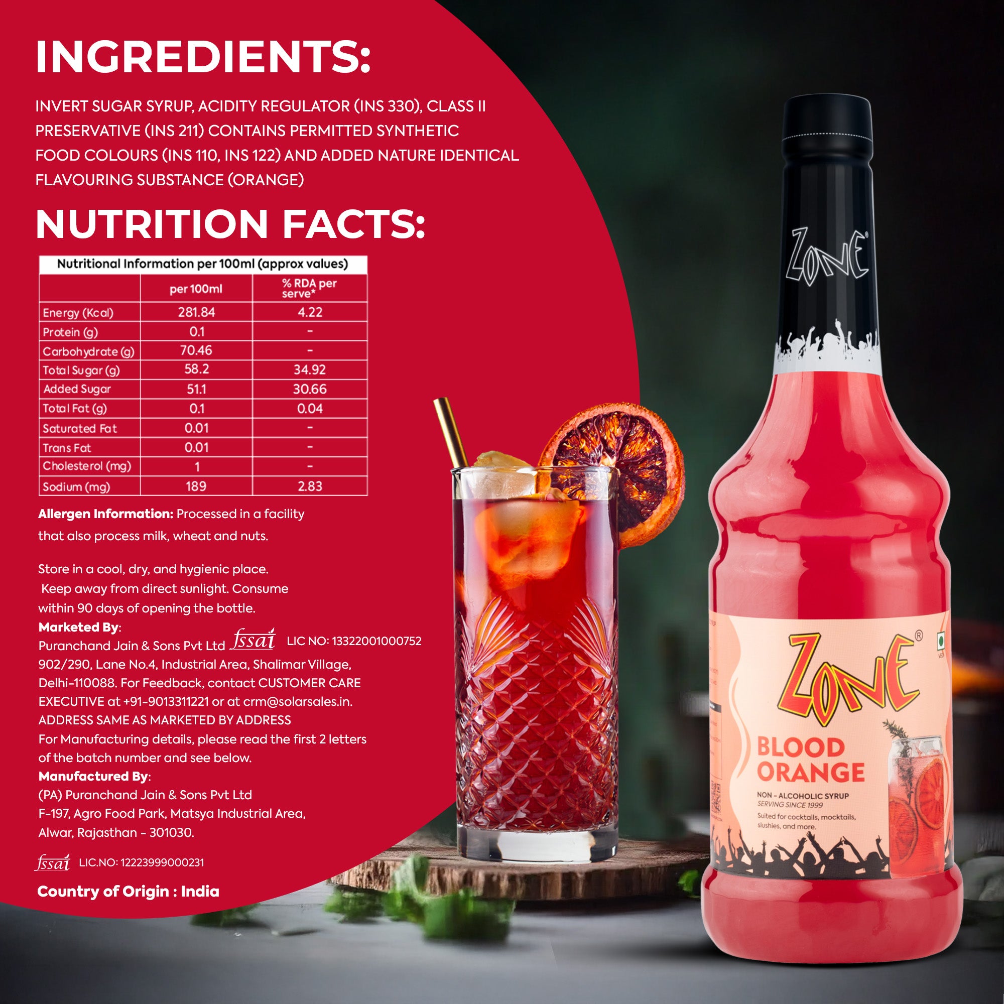 Zone Blood Orange Flavoured Syrup 1000ml