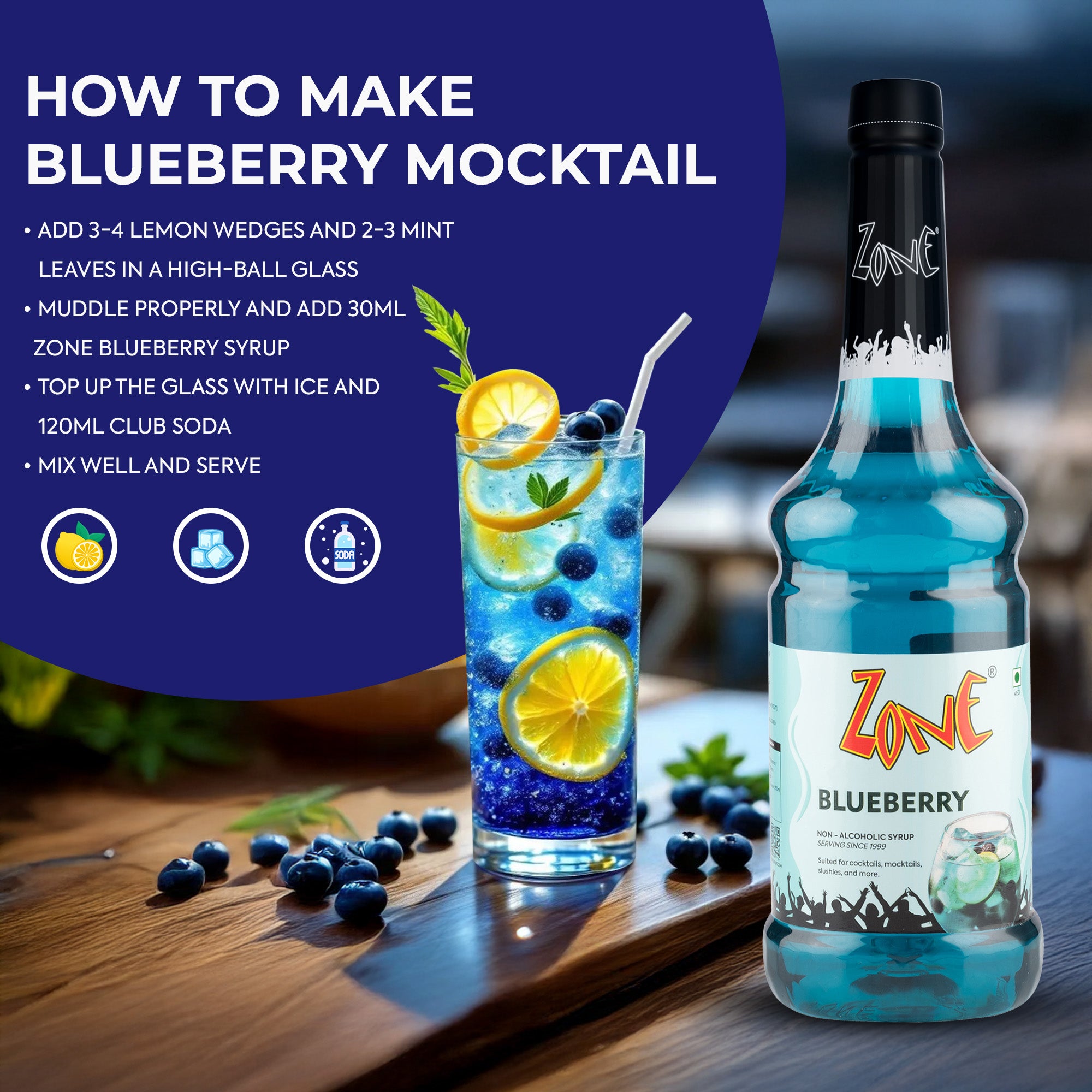 Zone Blueberry Flavoured Syrup 1000ml