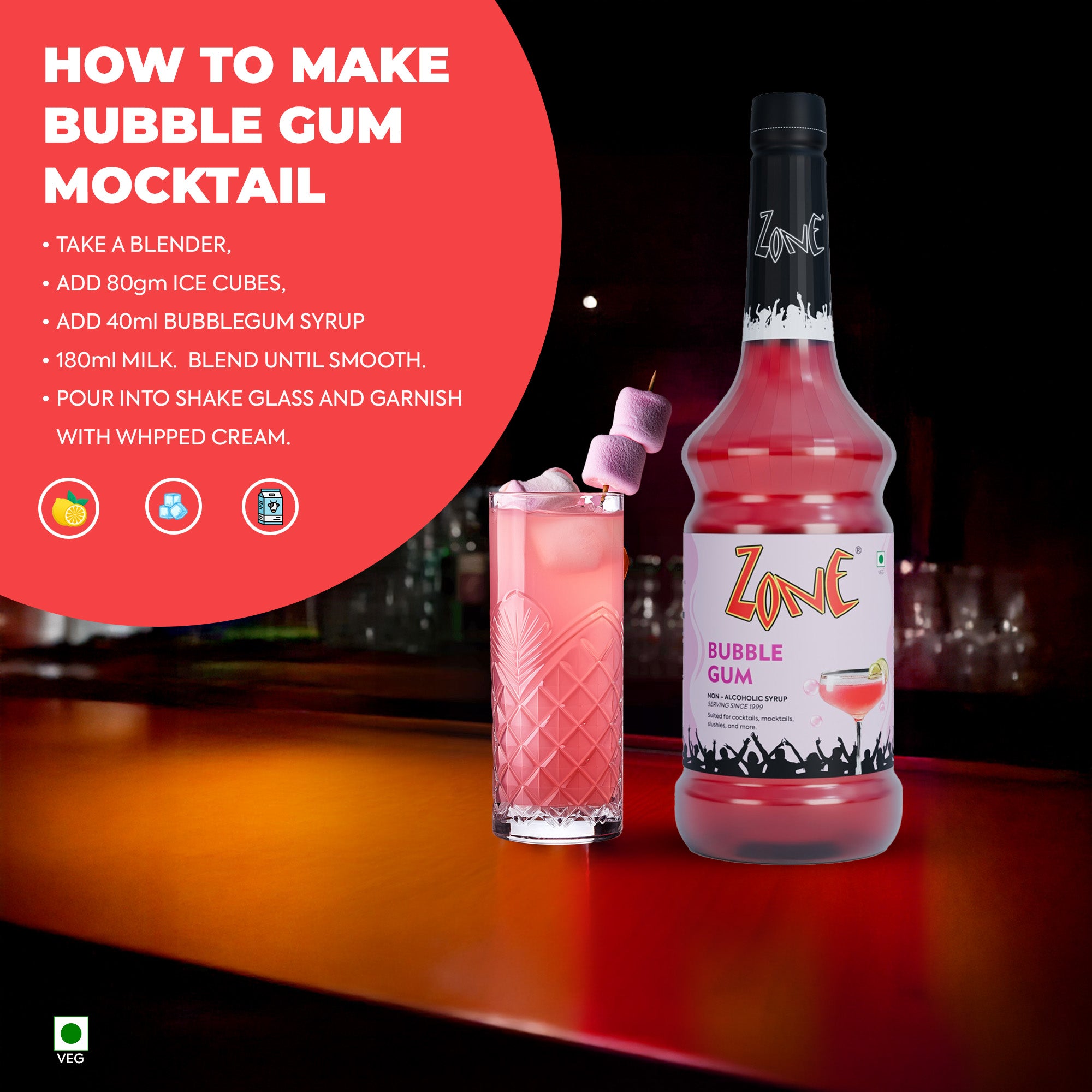 Zone Bubblegum Flavoured Syrup 1000ml