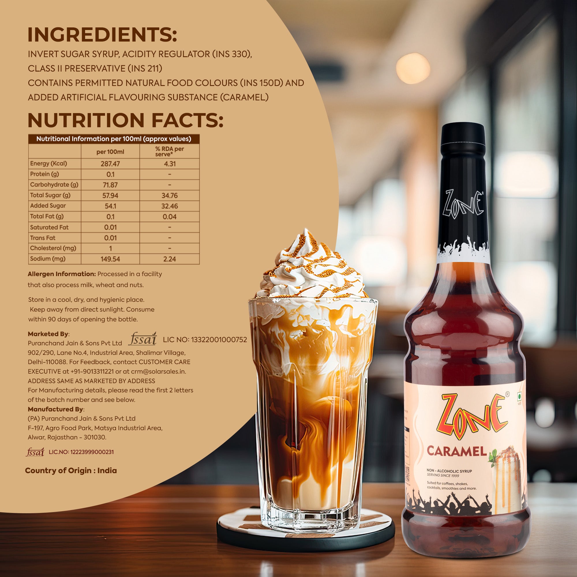 Zone Caramel Flavoured Syrup 1000ml