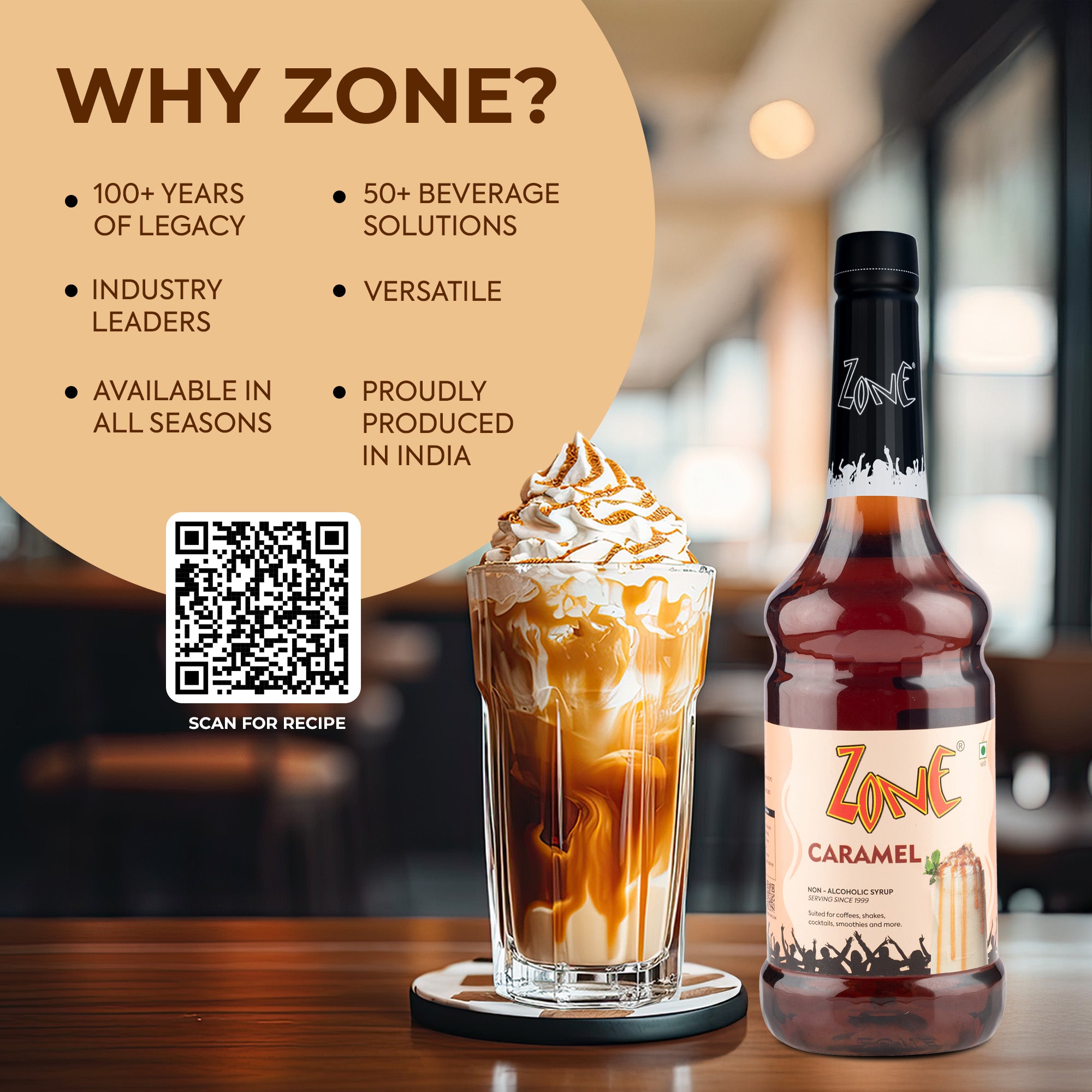 Zone Caramel Syrup 1 Litre | Premium Coffee & Dessert Syrup