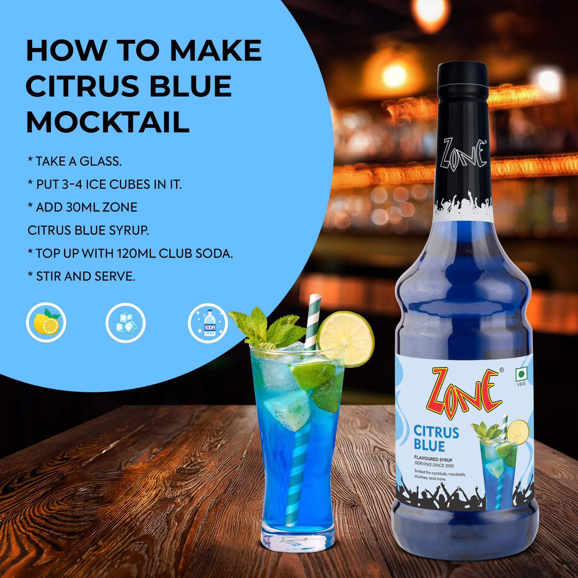 Zone Citrus Blue Flavoured Syrup 1000ml