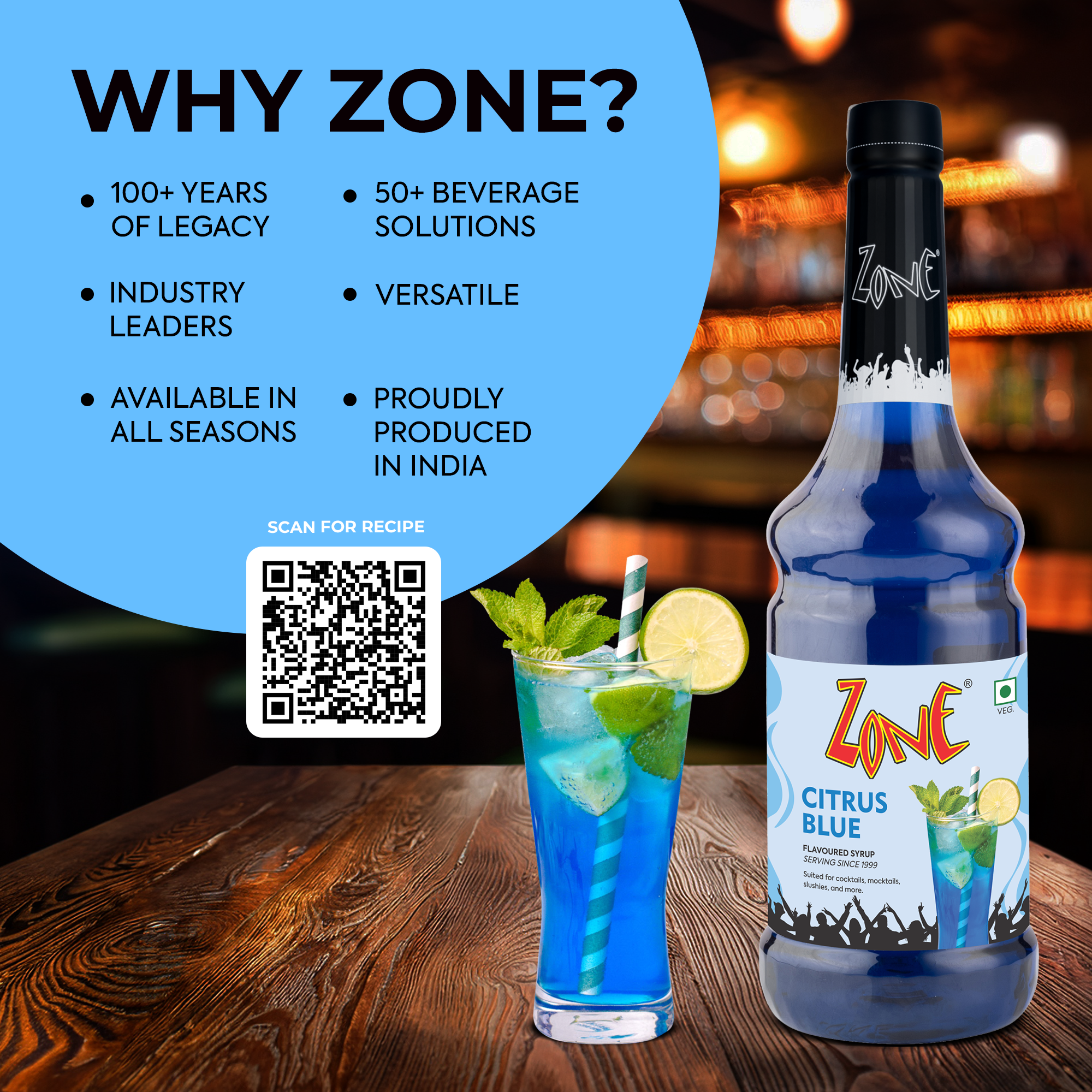 Zone Citrus Blue Flavoured Syrup 1000ml