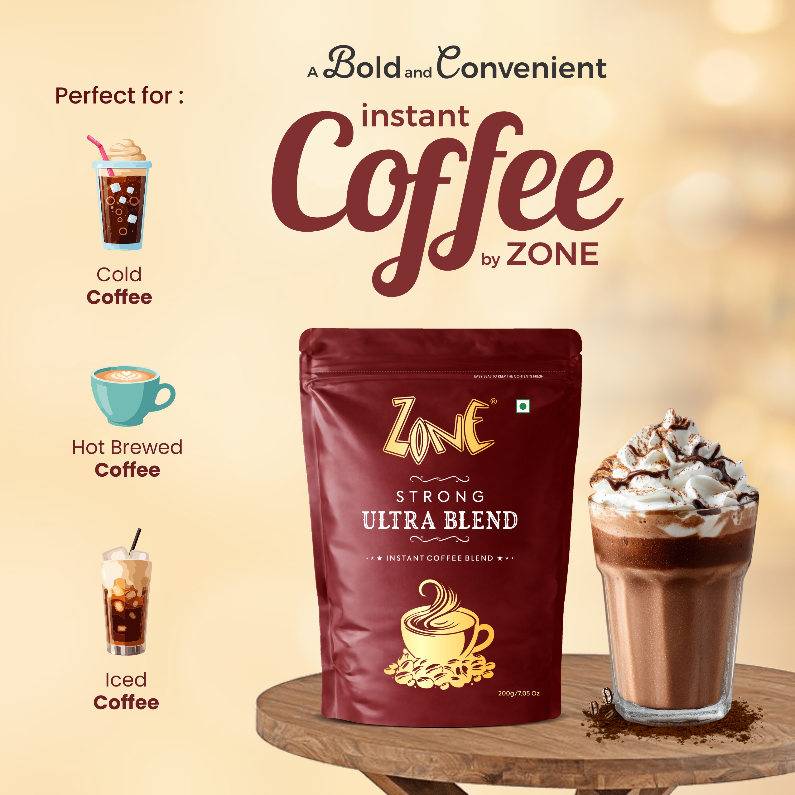 Zone Strong Ultra Blend Instant Coffee Powder 200gm Pack