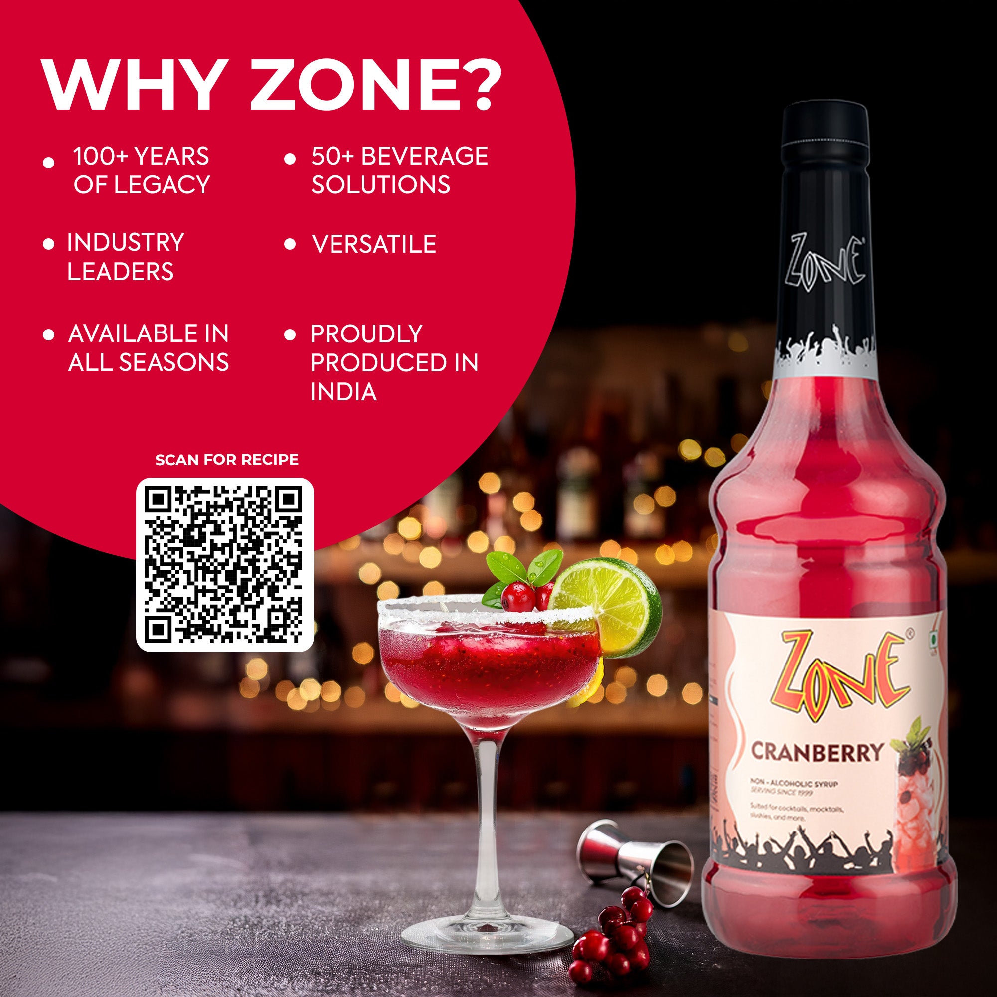 Zone Cranberry Flavoured Syrup 1000ml