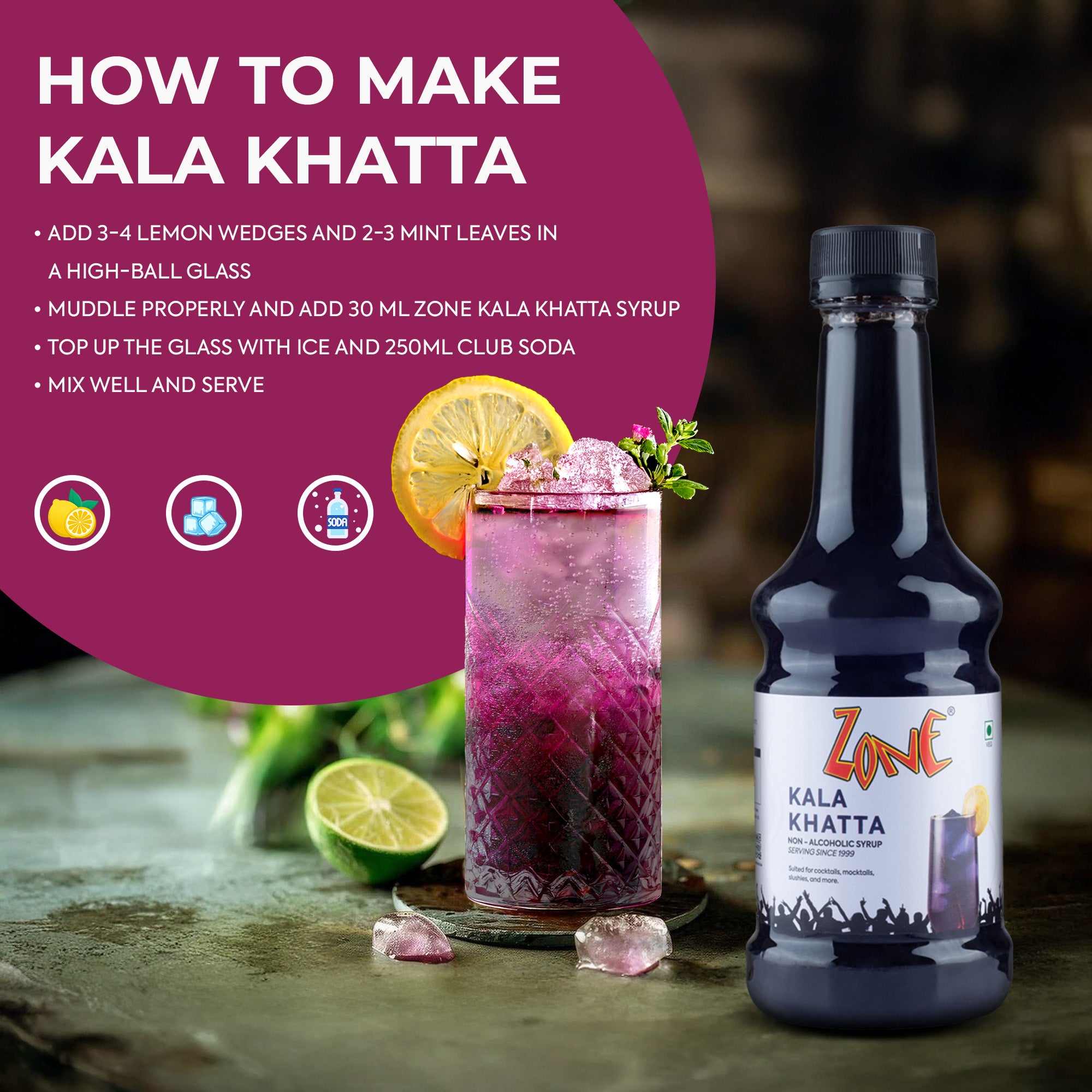 Zone Kala Khatta Flavoured Syrup 300ml