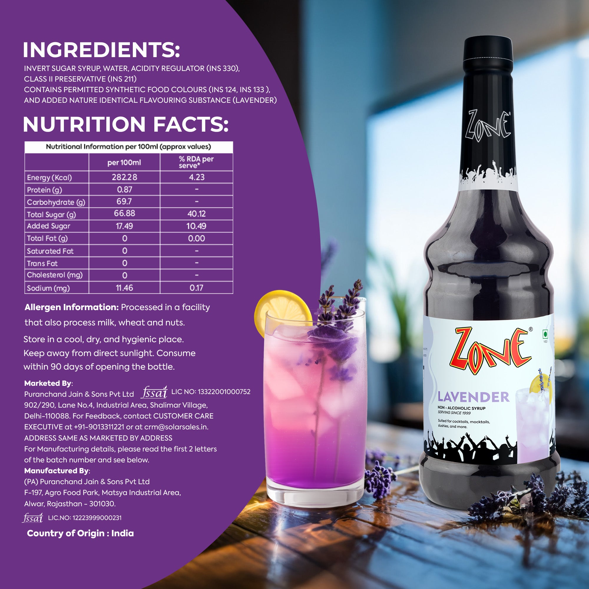 Zone Lavender Flavoured Syrup 1000ml