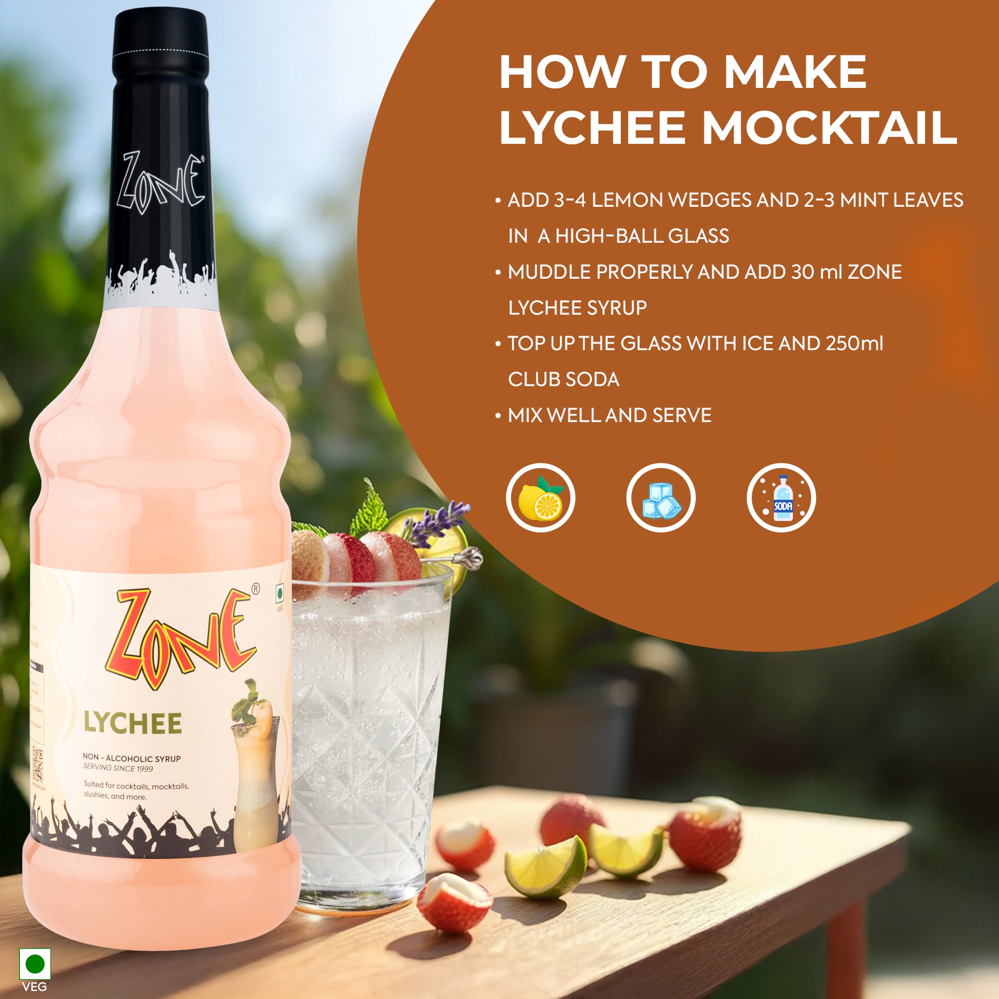 Zone Lychee Flavoured Syrup 1000ml