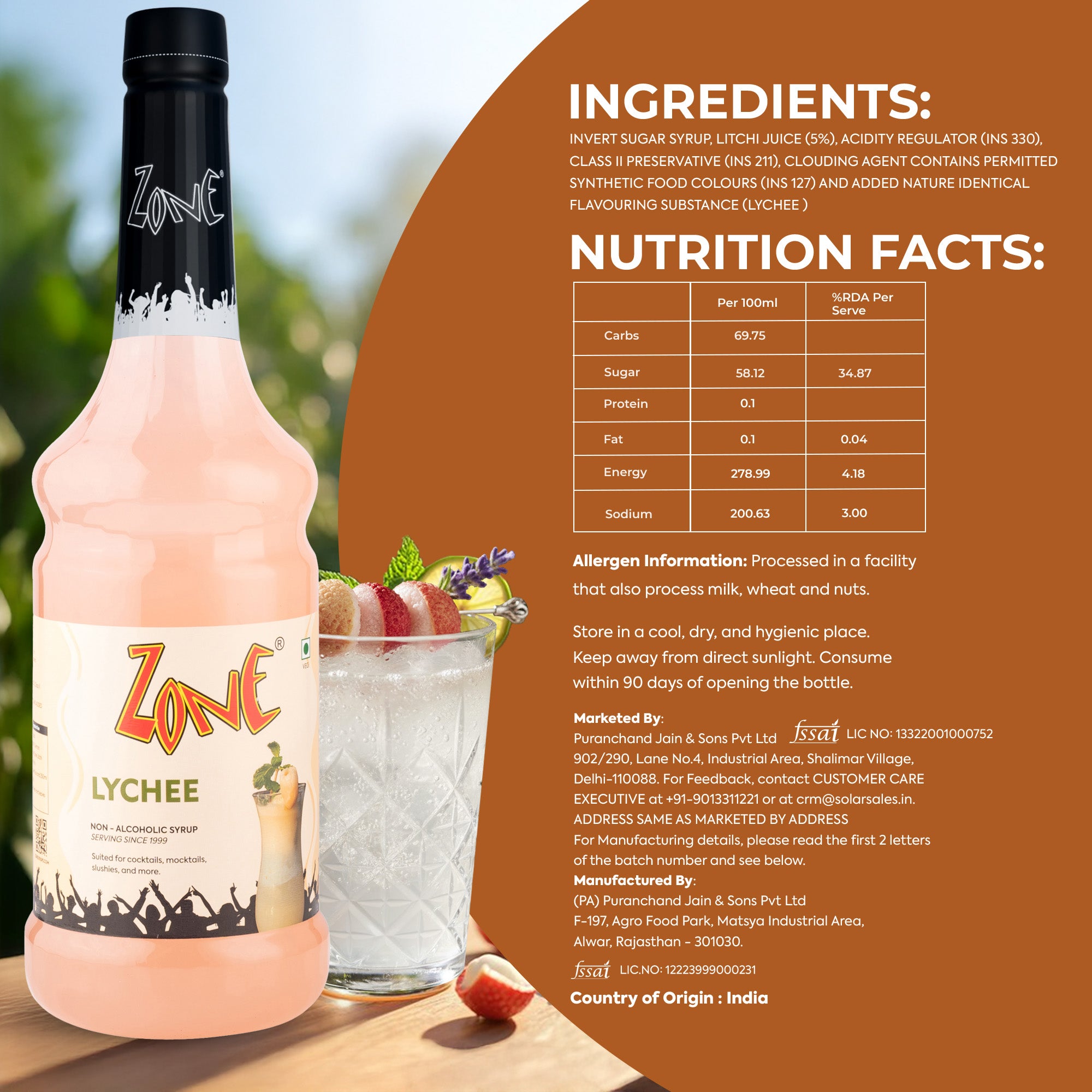 Zone Lychee Flavoured Syrup 1000ml
