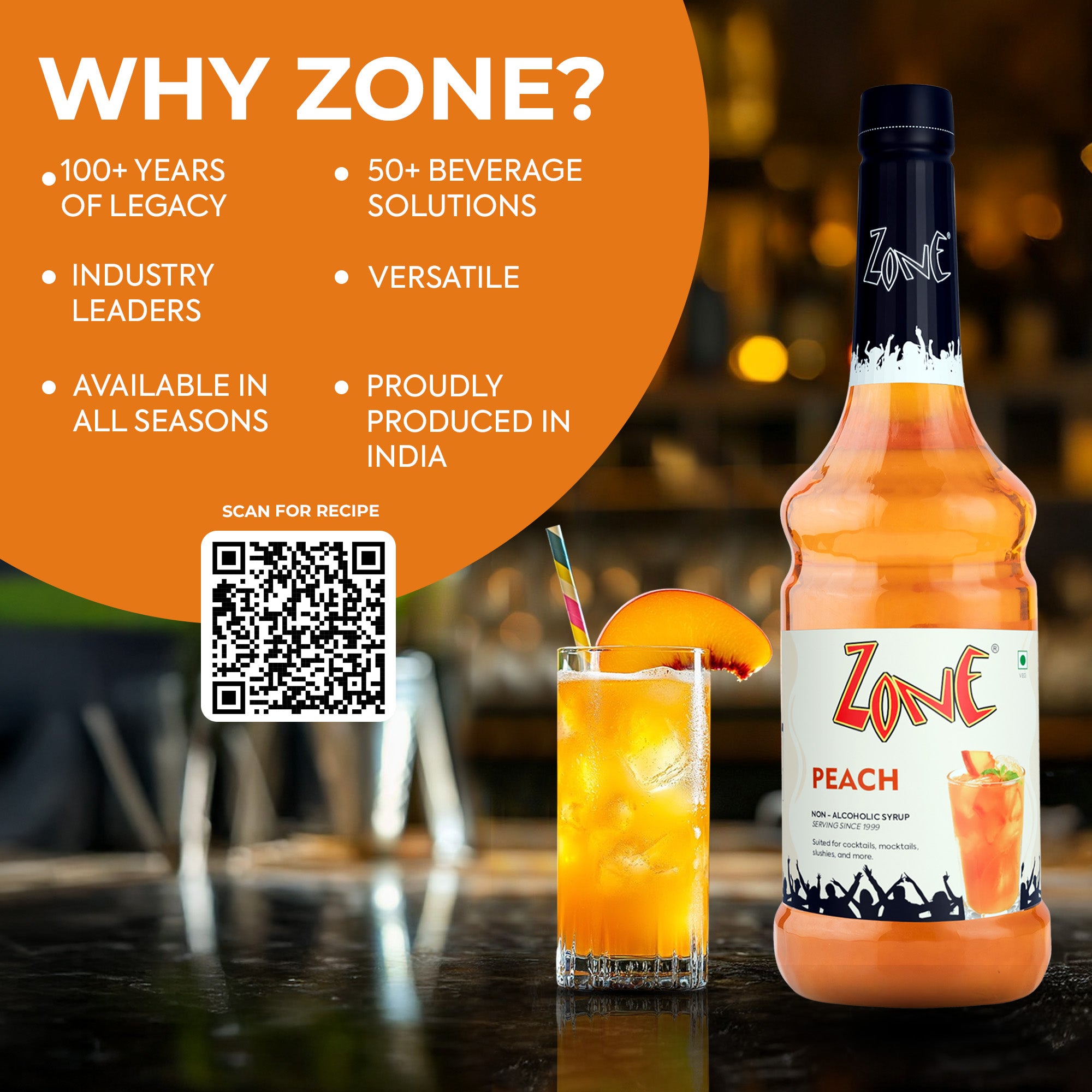 Zone Peach Flavoured Syrup 1000ml