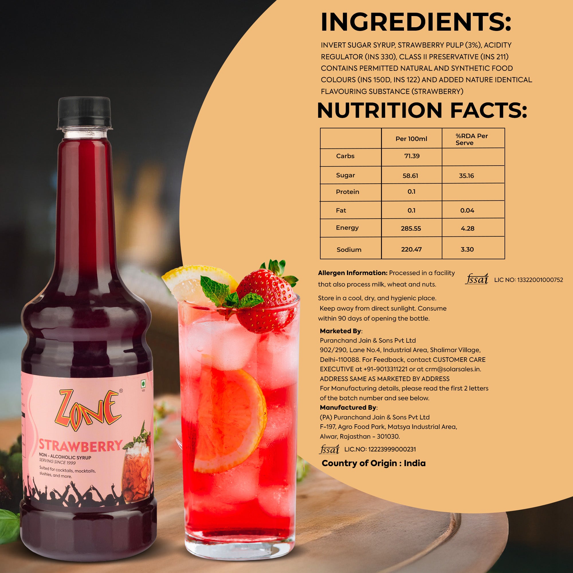 Zone Strawberry Flavoured Syrup 750ml