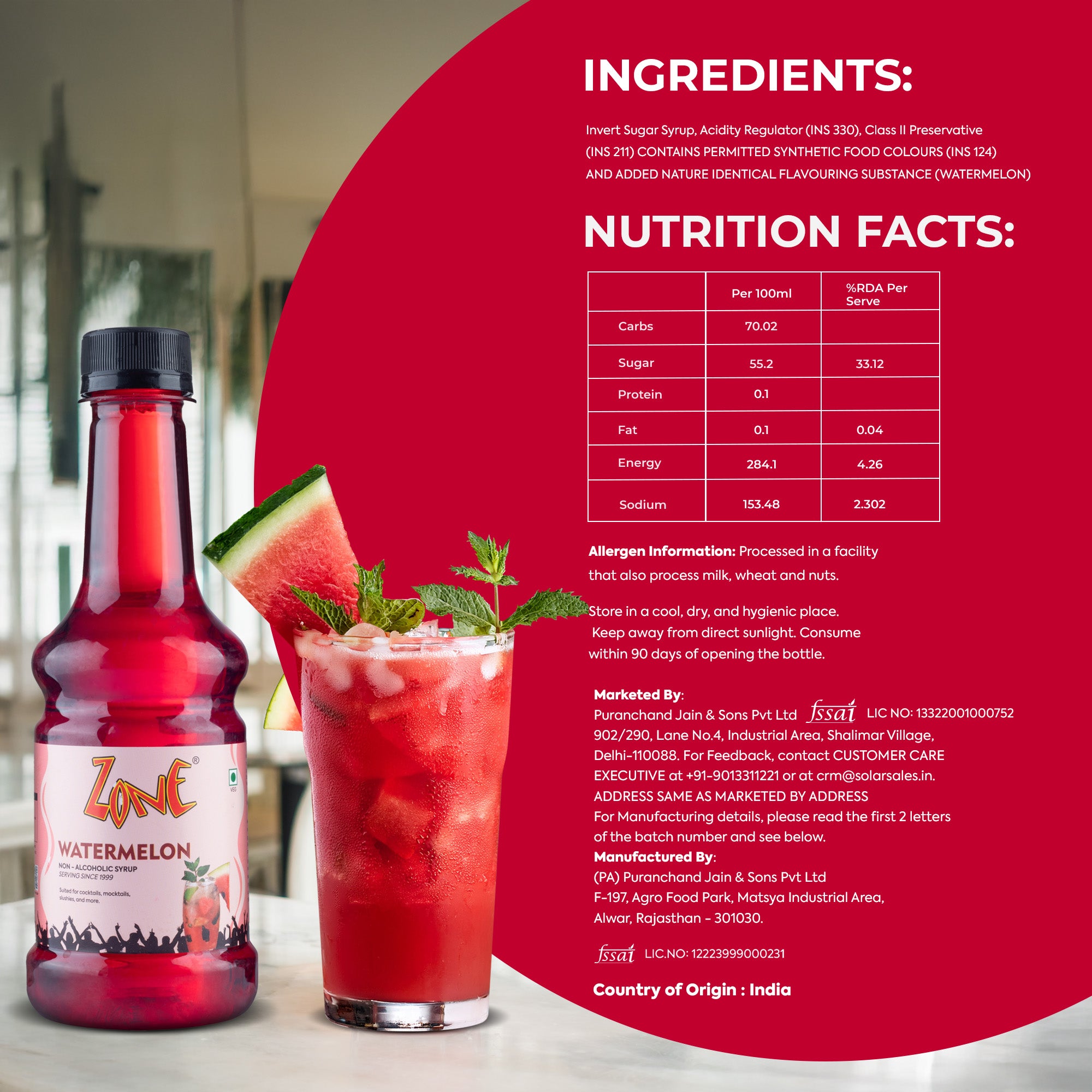 Zone Water Melon Flavoured Syrup 300ml