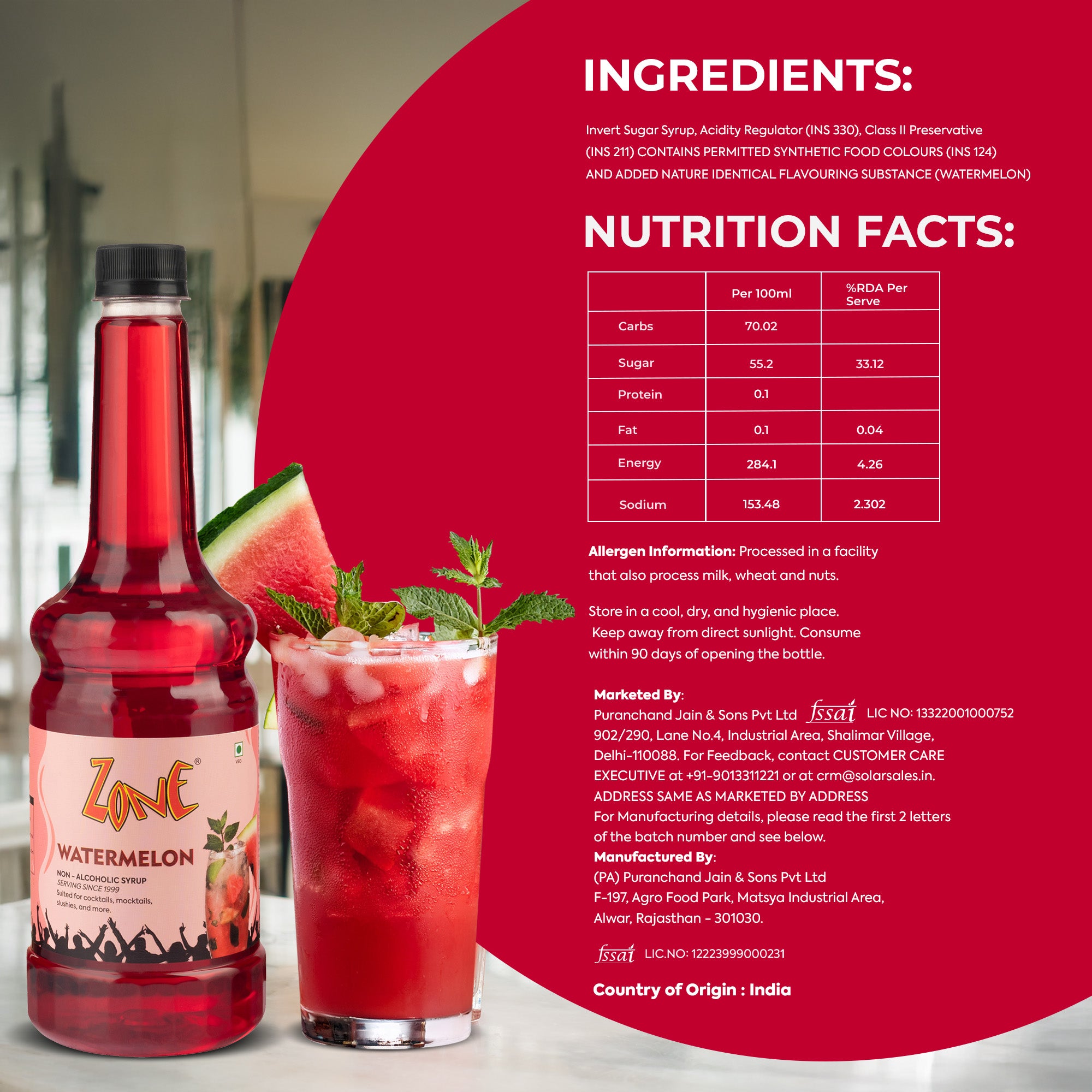 Zone Watermelon Flavoured Syrup 750ml