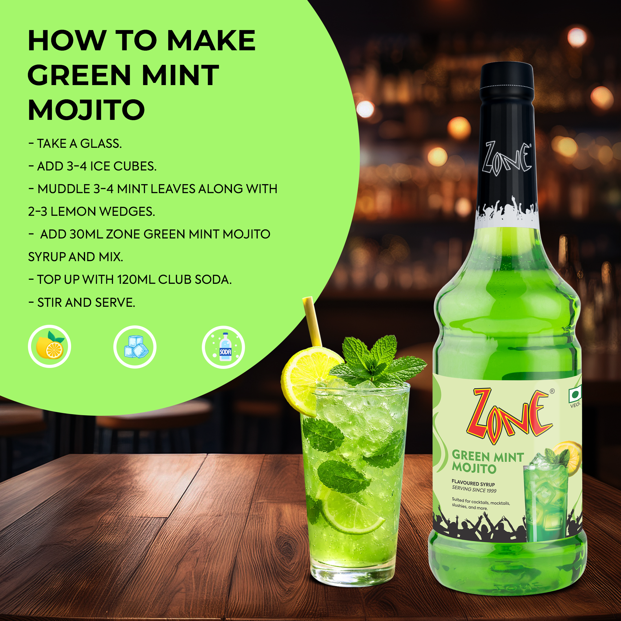 Zone Green Mint Mojito Flavoured Syrup 1000ml