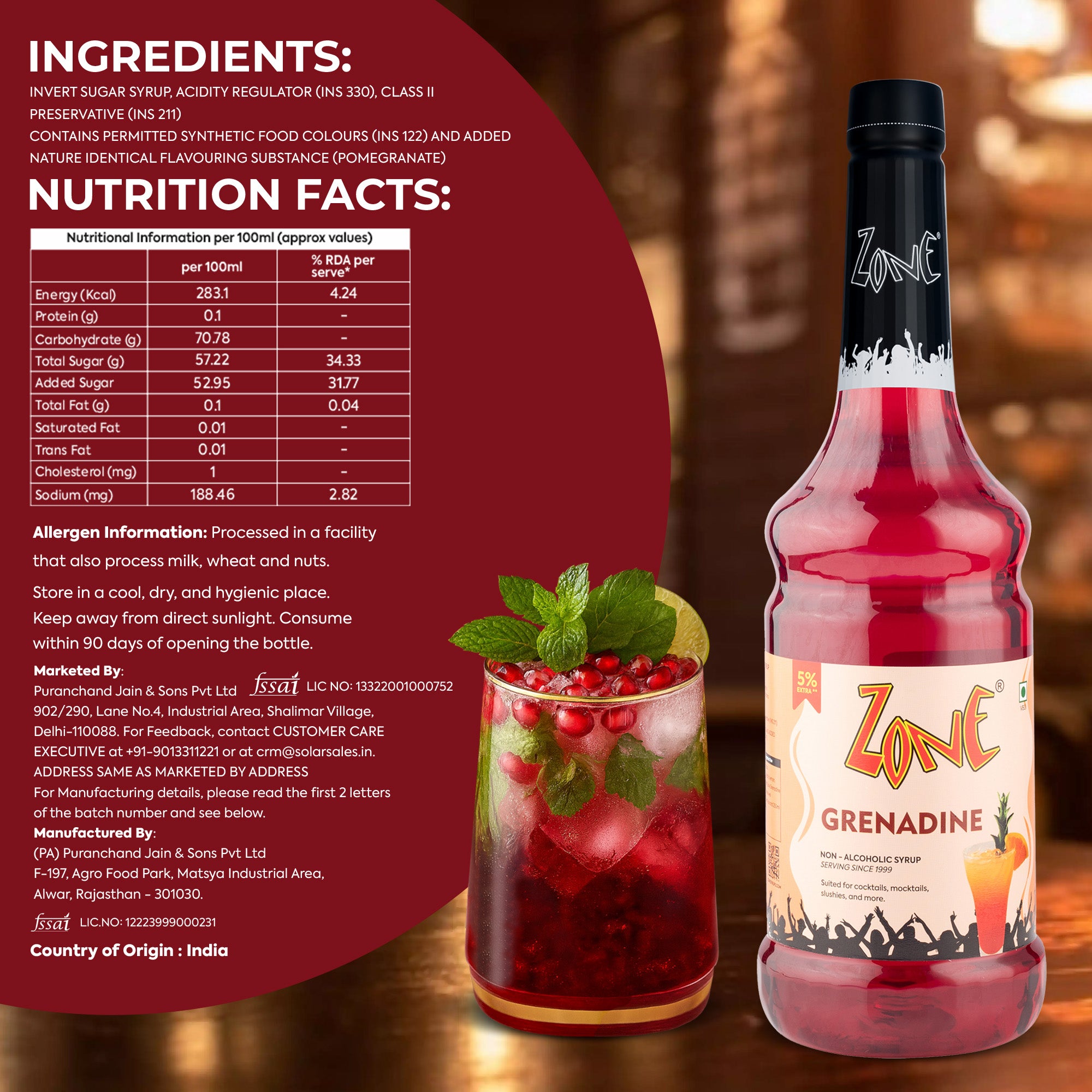 Zone Grenadine Flavoured Syrup 1000ml