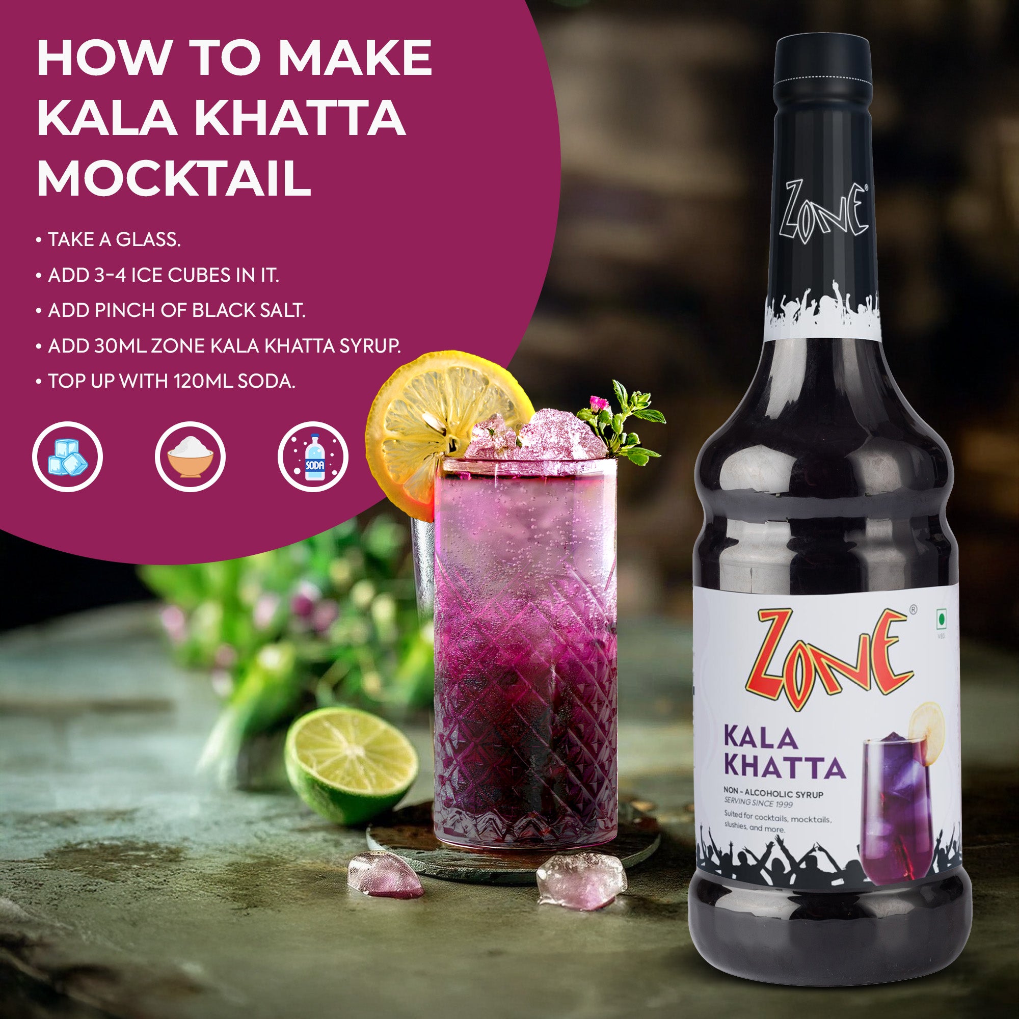 Zone Kala Khatta Flavoured Syrup 1L | Cocktails, Mocktails
