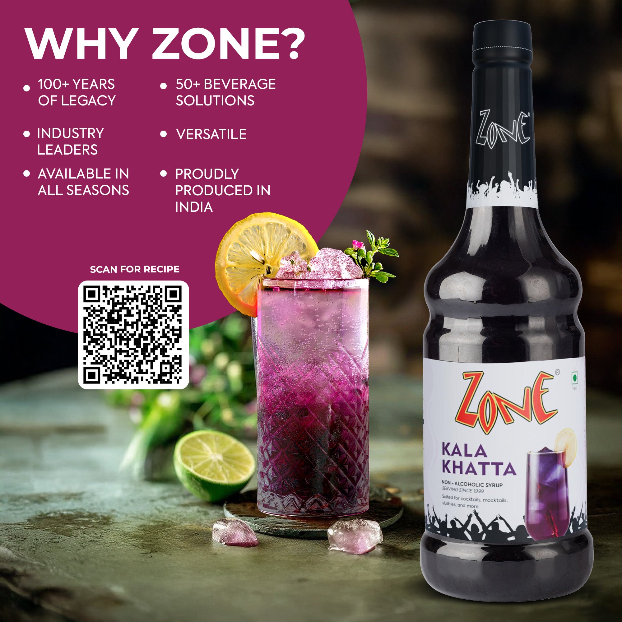 Zone Kala Khatta Flavoured Syrup 1000ml