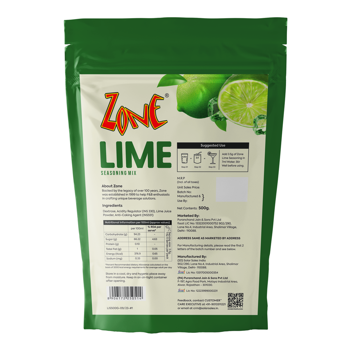 Zone Lime Seasoning Powder Mix 500g